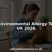 Woman opening allergy test kit at kitchen table