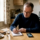 Man recording digestive symptoms at kitchen table