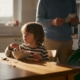 Child and parent at breakfast with food choices