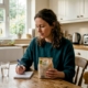 Woman checks food label for allergens