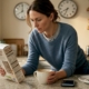 Woman checking food ingredient list in kitchen