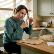 Woman preparing hair sample in home kitchen