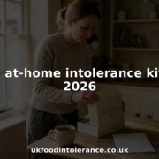 Woman using home intolerance kit in cozy kitchen