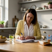 Nutritionist reviewing patient food diary at home