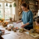 Parent organizing meals in kitchen setting