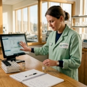 Lab technician handles food test samples