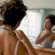 Woman collecting hair sample at home