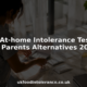 Parent preparing at-home food intolerance test kit