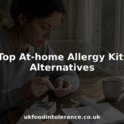 Woman using at-home allergy test kit at kitchen table