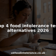 Woman assembling food intolerance test kit at kitchen table