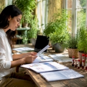 Nutritionist reviewing diet test reports at desk