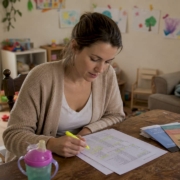 Parent reviewing child's food intolerance notes