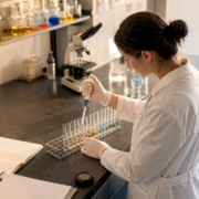 Lab technician preparing intolerance test samples