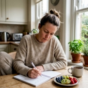Woman noting sugar sensitivity symptoms in diary