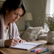 Mother writing child food diary