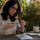 Woman preparing hair sample at home