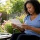 Woman preparing at-home health test kit in kitchen