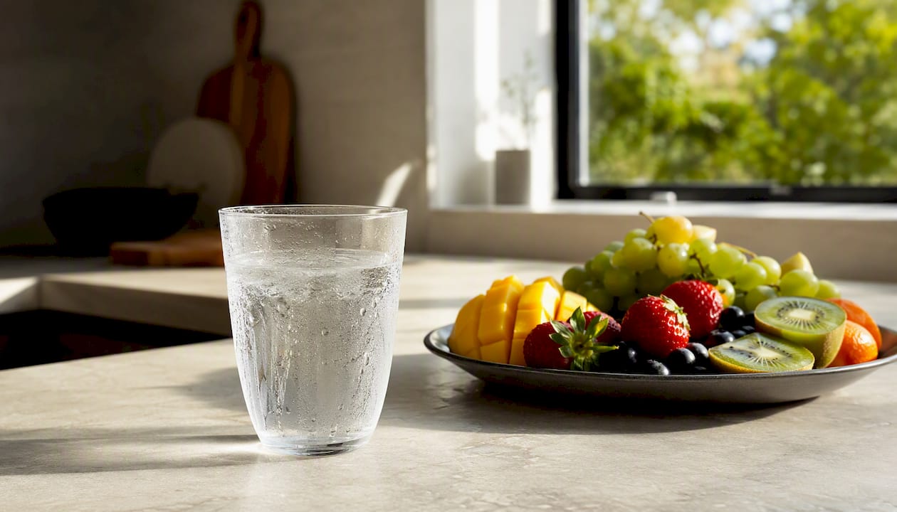Glass of water on kitchen table