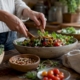 Hands preparing a high-fiber meal at home kitchen