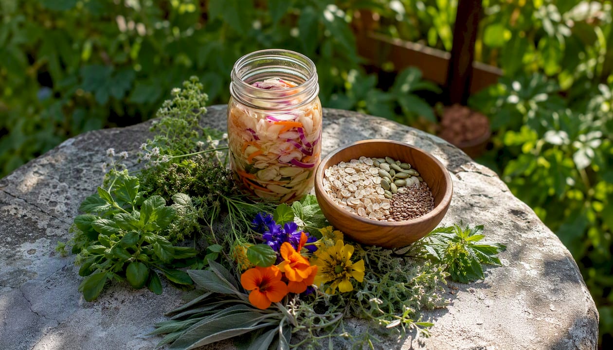 Probiotic and prebiotic foods representing gut health