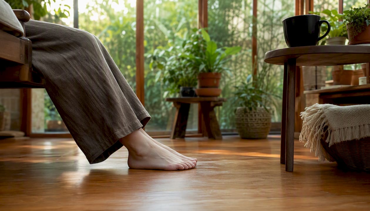Person walking slowly outdoors after meal