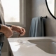 Hands collecting hair sample in bathroom