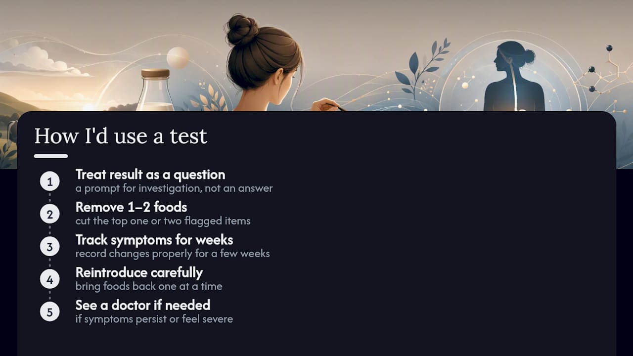 Author perspective: how I'd use an at-home dairy intolerance test — overview diagram