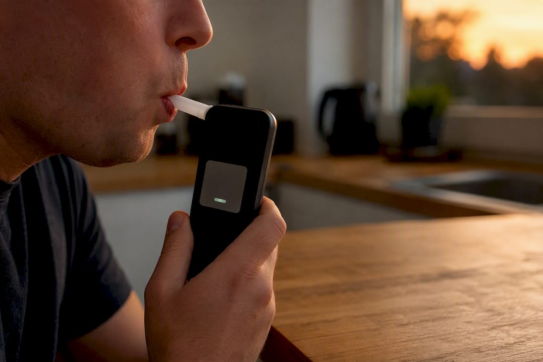 Person using breath test device