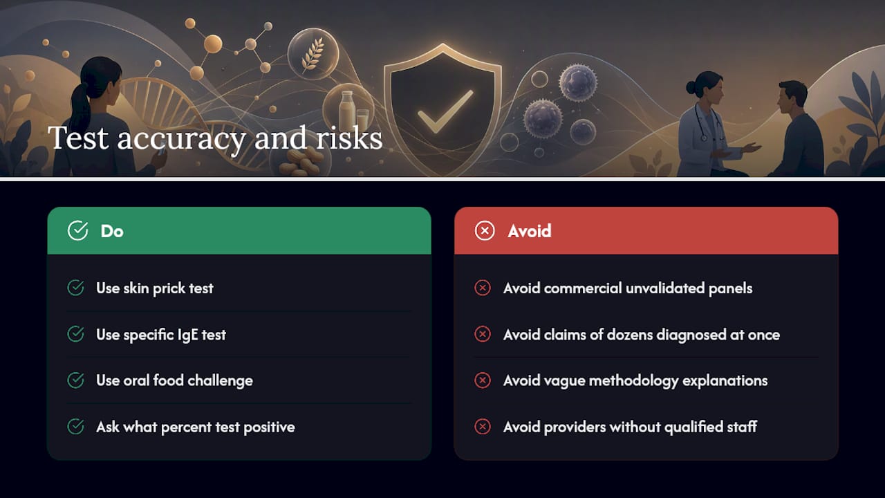 Accuracy, risks and what UK clinical bodies say about commercial intolerance tests — overview diagram