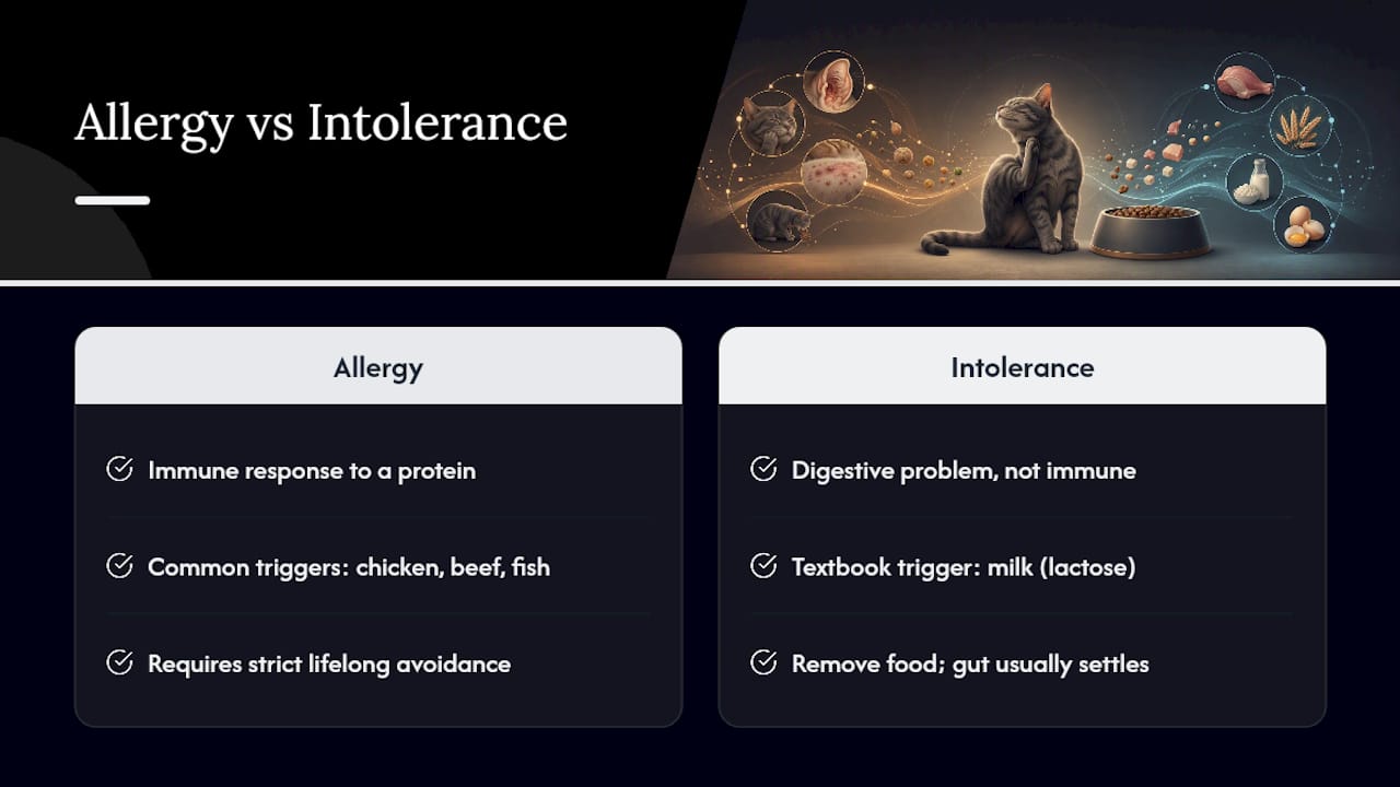 Cat food allergy and intolerance comparison
