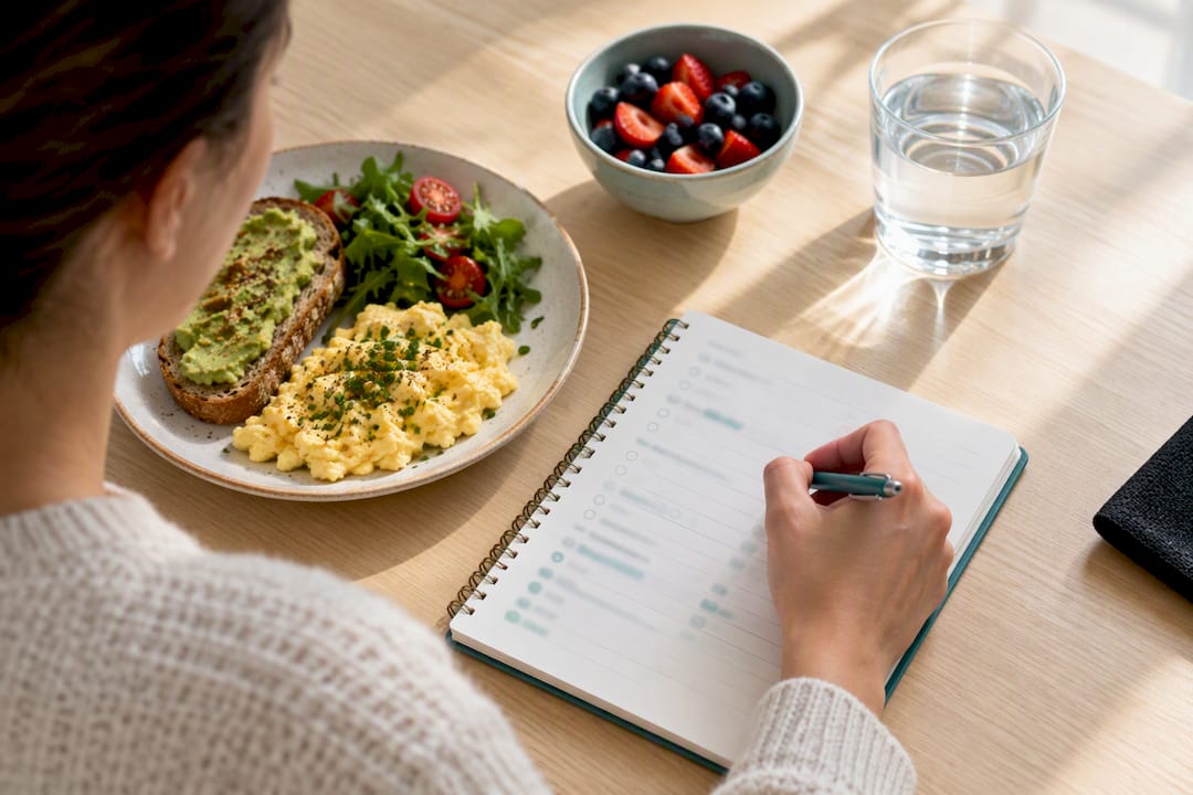 Person recording meal symptoms in diary