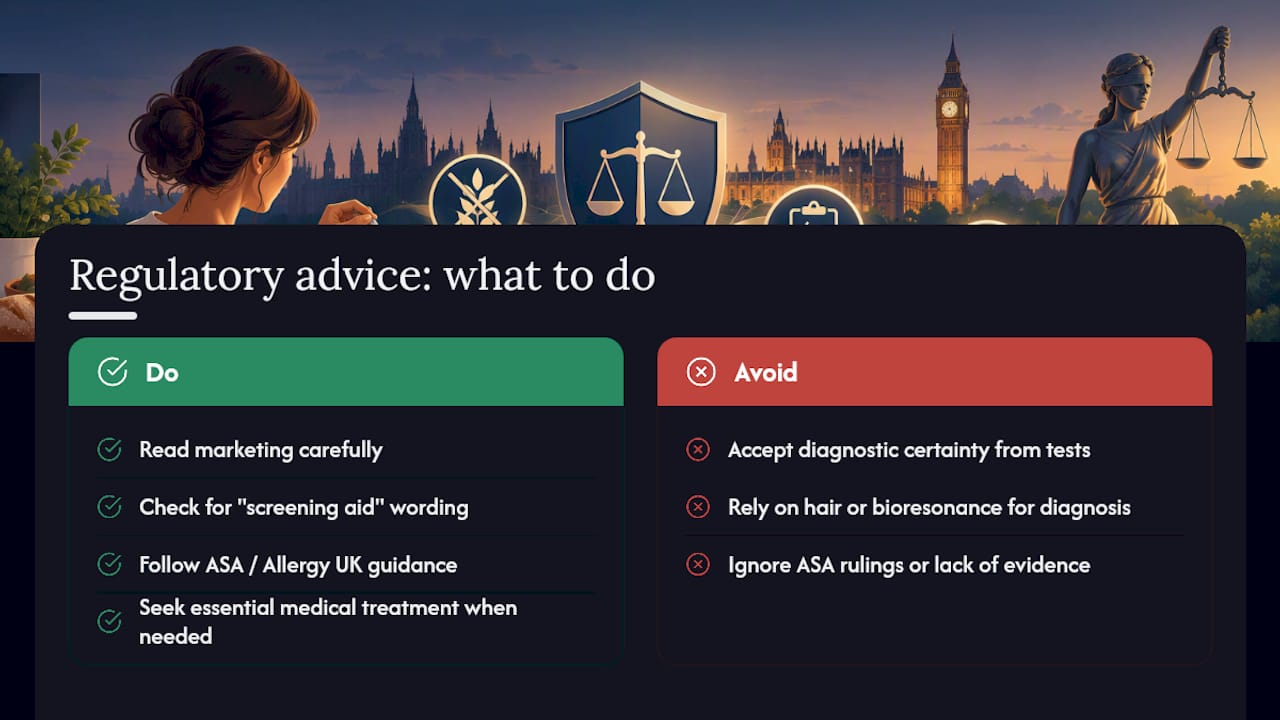 What do UK regulators say about hair and bioresonance testing? — overview diagram
