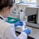 Hair sample beside laboratory analysis equipment
