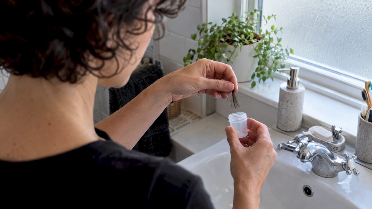 Woman preparing an at-home hair sample