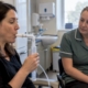 Patient providing a breath sample in clinic