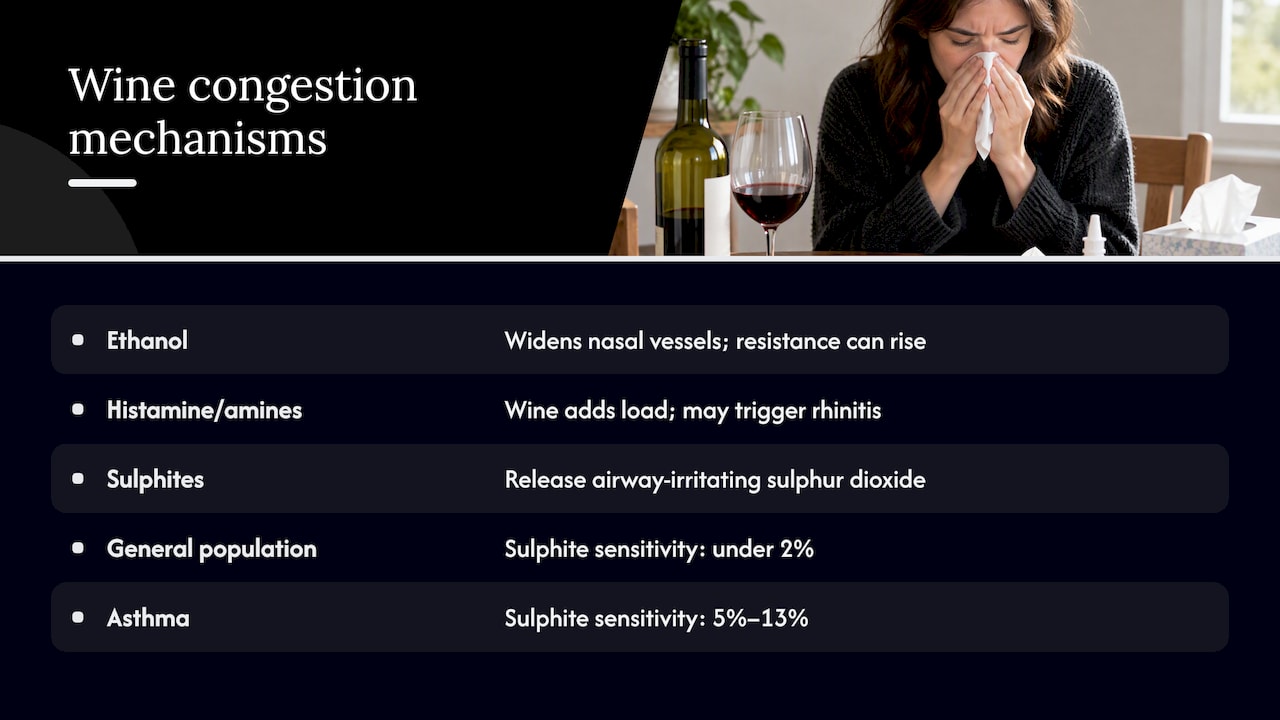 Three wine-related mechanisms linked to nasal symptoms