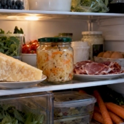 Aged cheese and fermented foods in a fridge
