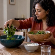 Spinach and yoghurt at a home meal